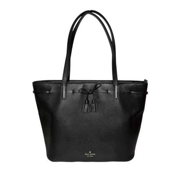 Kate Spade New York Hayes Pebbled Leather Tote Bag Black Large Shoulder Bag - Picture 1 of 11
